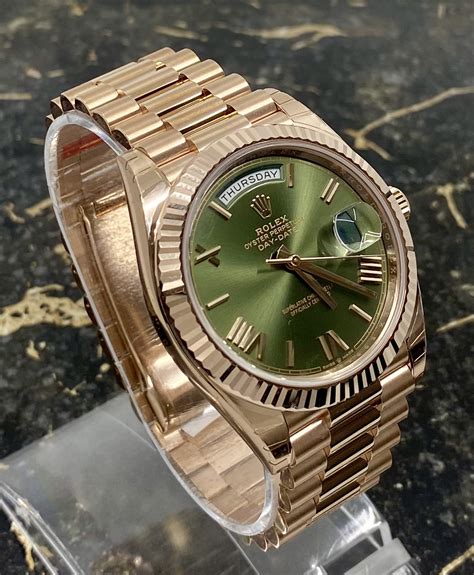 rolex green rose gold|gold rolex with green dial.